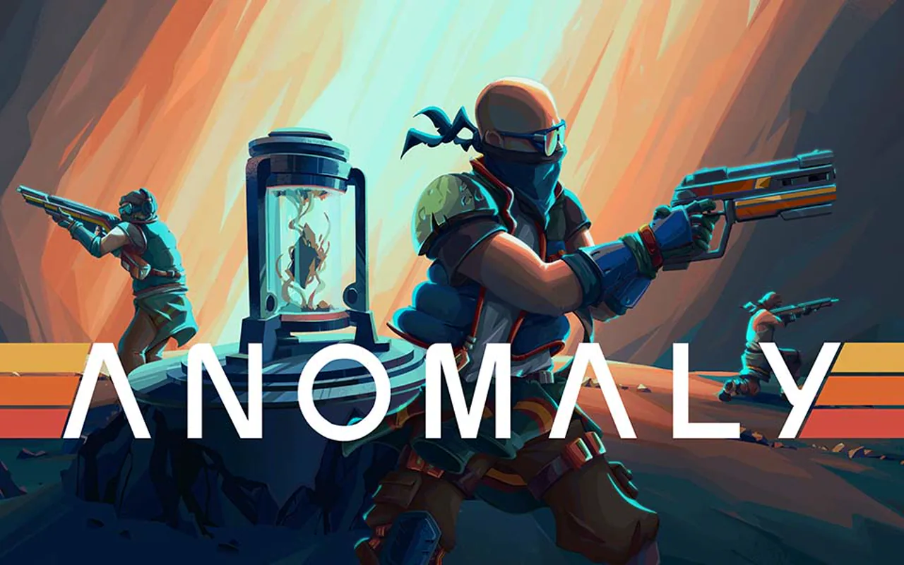 Anomaly key art showing armed scavengers facing a towering creature.