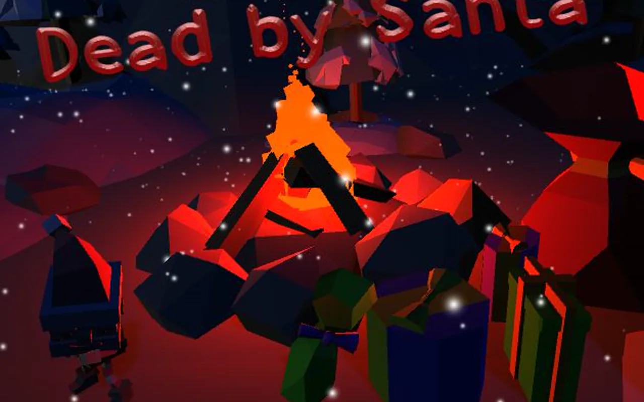 Dead By Santa key art featuring Santa chasing four children.
