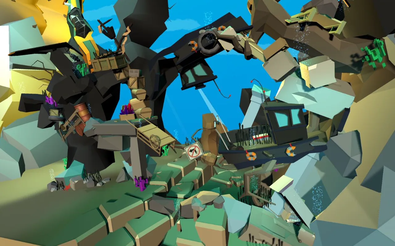 Rockson travelling through a colorful underwater environment.